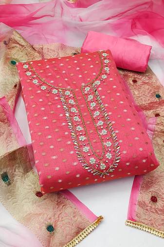 pink cotton hand embroidery dress material