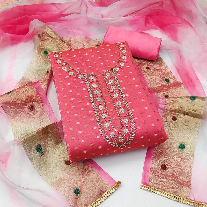 pink cotton hand embroidery dress material