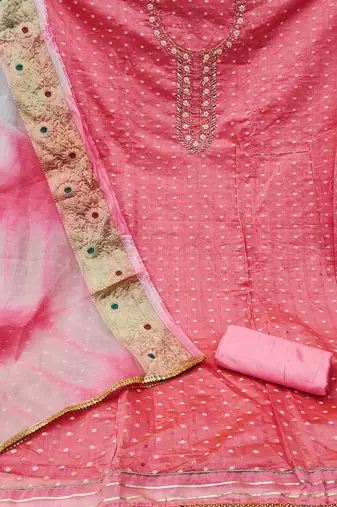 pink cotton hand embroidery dress material