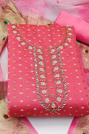 pink cotton hand embroidery dress material