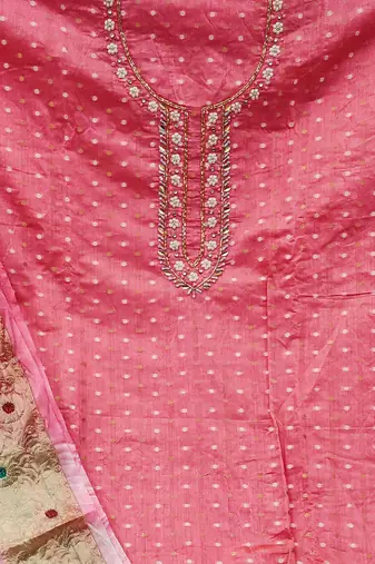 pink cotton hand embroidery dress material