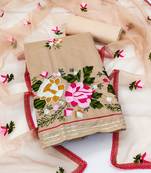 beige silk blend embroidered dress material