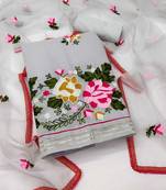 grey silk blend embroidered dress material