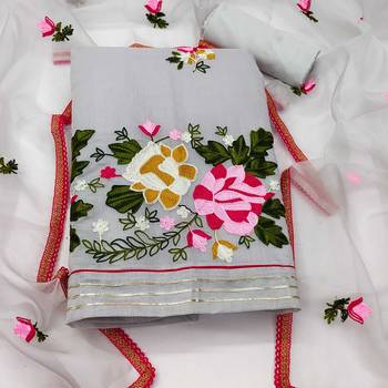 grey silk blend embroidered dress material 3