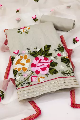 light green silk blend embroidered dress material