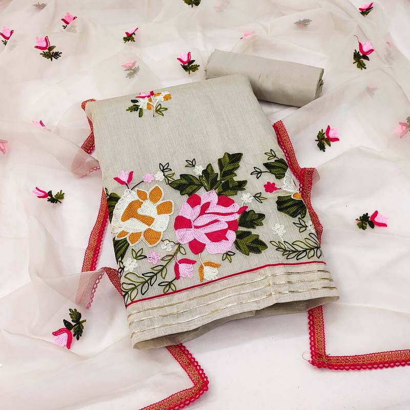 light green silk blend embroidered dress material