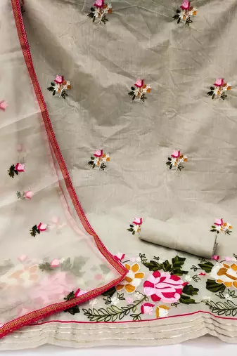 light green silk blend embroidered dress material