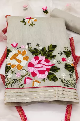 light green silk blend embroidered dress material