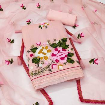 peach silk blend embroidered dress material 1