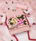 peach silk blend embroidered dress material