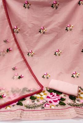 peach silk blend embroidered dress material 2