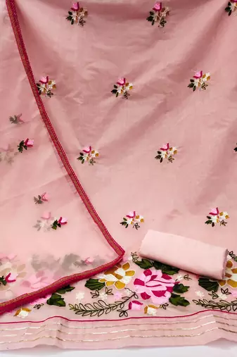 peach silk blend embroidered dress material