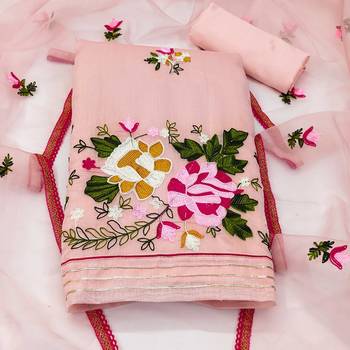 peach silk blend embroidered dress material 3