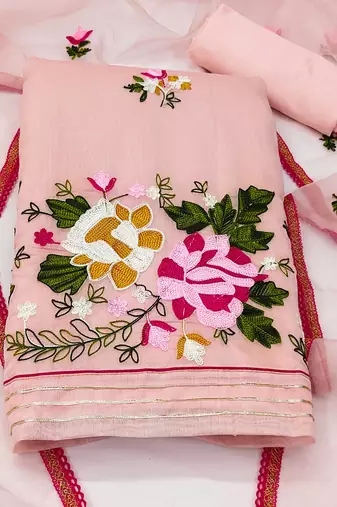 peach silk blend embroidered dress material