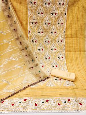 yellow silk blend embroidered dress material 2