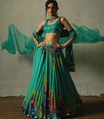 green embroidered chiffon lehenga set