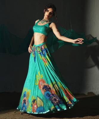 green embroidered chiffon lehenga set 3