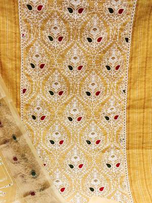 yellow silk blend embroidered dress material 4