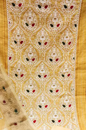 yellow silk blend embroidered dress material