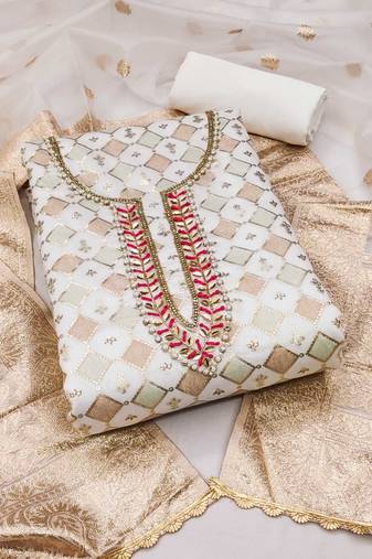 off white silk blend hand embroidery dress material