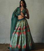 green embroidered chiffon lehenga set