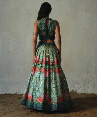 green embroidered chiffon lehenga set 2