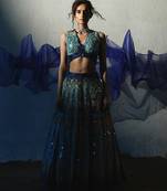 blue embroidered chiffon lehenga set