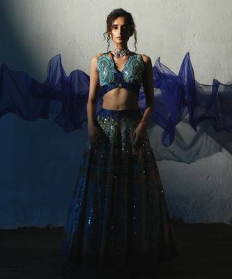 blue embroidered chiffon lehenga set 2