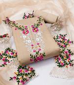 beige chanderi embroidered dress material