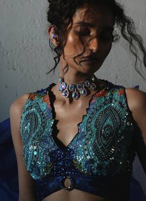 blue embroidered chiffon lehenga set 4