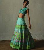 multicolor printed chiffon lehenga set