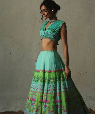 multicolor printed chiffon lehenga set 4