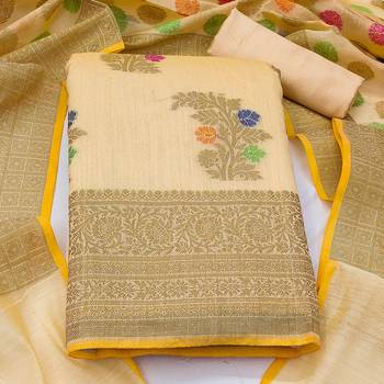 beige jacquard woven dress material 3