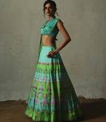 multicolor printed chiffon lehenga set