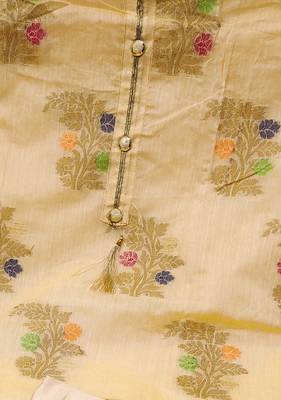 beige jacquard woven dress material 4