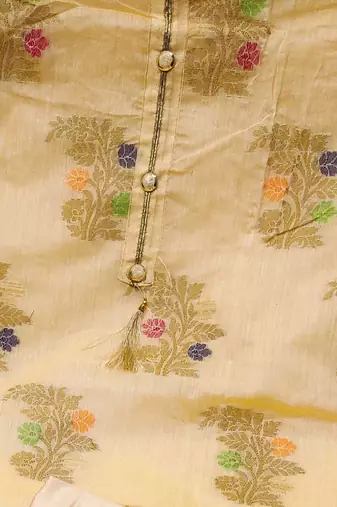 beige jacquard woven dress material