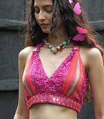 pink printed organza lehenga set