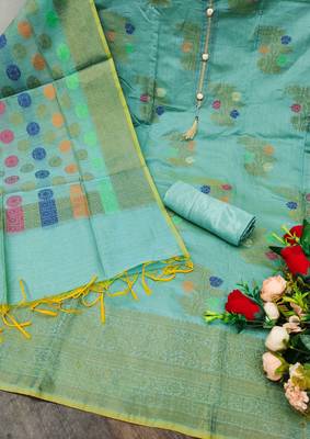 sea green jacquard woven dress material 2