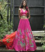pink printed organza lehenga set