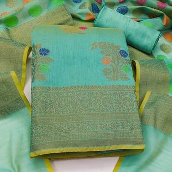 sea green jacquard woven dress material 3