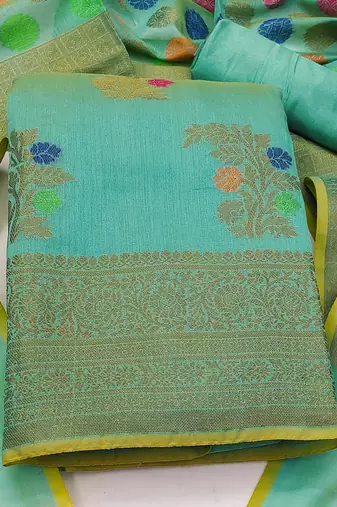 sea green jacquard woven dress material
