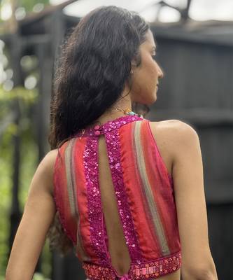 pink printed organza lehenga set 4