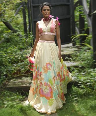 white printed organza lehenga set 1