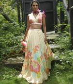 white printed organza lehenga set