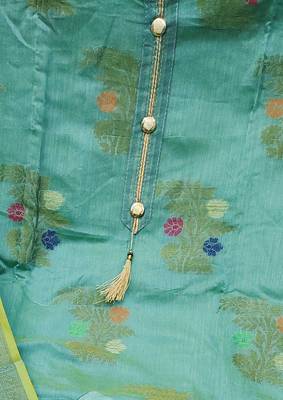 sea green jacquard woven dress material 4