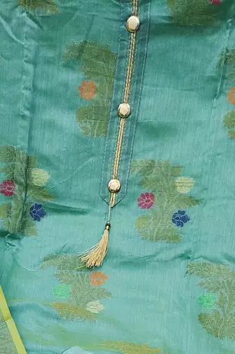 sea green jacquard woven dress material