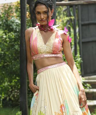 white printed organza lehenga set 2