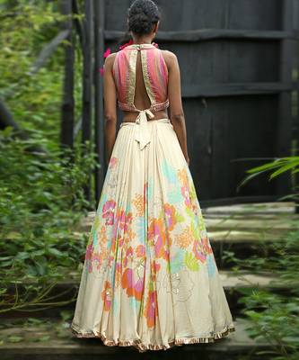 white printed organza lehenga set 3