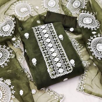 dark green organza embroidered dress material 1
