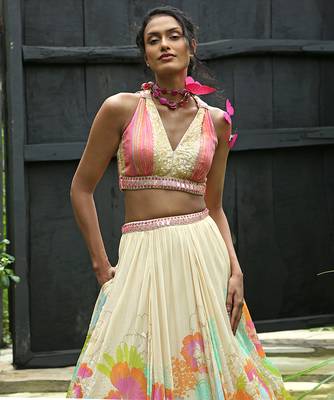 white printed organza lehenga set 4